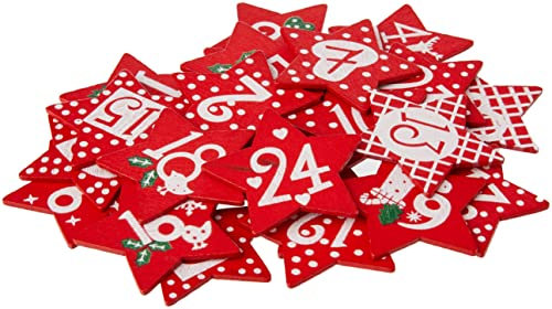 GLOREX 6 1710 121 - Holzsterne Weihnachtskalender, mit Nummern von 1-24, rot, ideal als dekorativer Weihnachtskalender