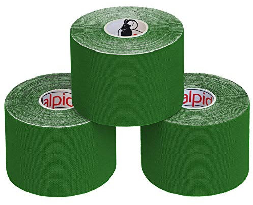 ALPIDEX Kinesiologie Tape 1/3/ 6/12 Rollen Viele Farben 5 m x 5 cm Anwendungsbroschüre Elastisch Wasserfest Hautfreundlich Physio Muskel Tape Set, Farbe:grün, Menge:3 Rollen