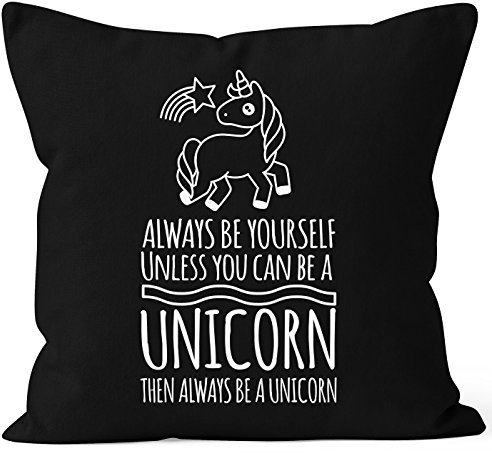 MoonWorks Kissenbezug Kissen-Hülle Einhorn Always be Yourself Unless You can be a Unicorn 40x40 Baumwolle schwarz 40cm x 40cm