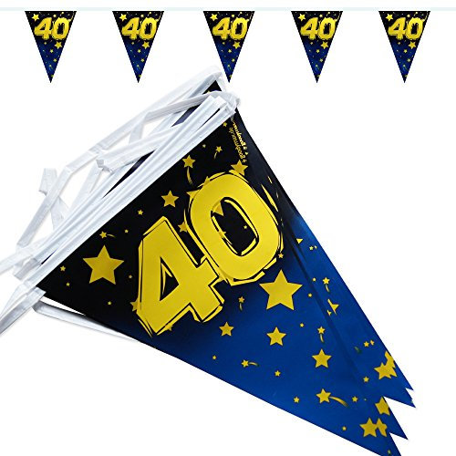 Goodymax 40. Geburtstag Wimpelkette Stars/Gold Metallic 6,8 m lang