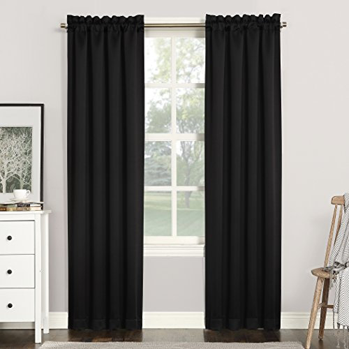 Sun Zero Easton Panneau de Rideau occultant avec Passe-Tringle, économie d'énergie, 101,6 x 241,3 cm, Noir