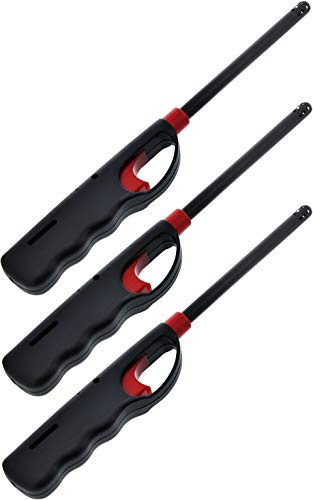 VIP Home Essentials 3 Pack - Handi Flame BBQ Grill Click Lighter Refillable Candle Fireplace Kitchen Stove Wind Resitent Long Stem