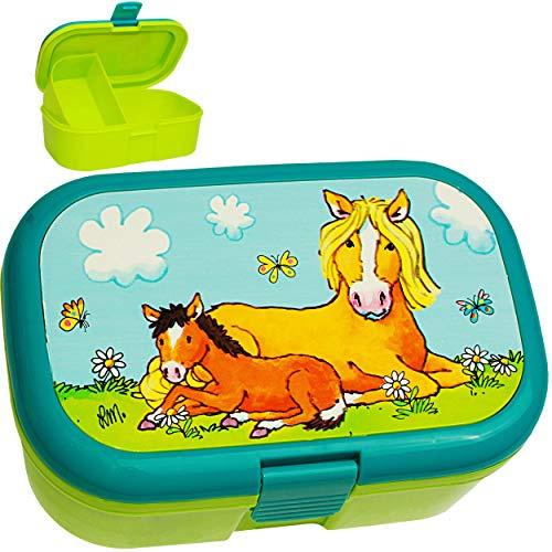 alles-meine.de GmbH Lunchbox/Brotdose - Pferde & Pony - BPA frei - mit extra Einsatz/herausnehmbaren Fach - Brotbüchse Küche Essen - Vesperbrotdose - Schule - Kindergarte..