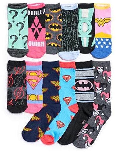 DC Comics 12 Days of Socks Adventskalender Set für Damen, Schuhgrößen 34-38