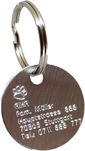 Hundemarke mit Gravur - ID Tag - Adressanhänger - Adressschild - Individuelle - Personalisiert - Diamantgravur (Silber-Edel)