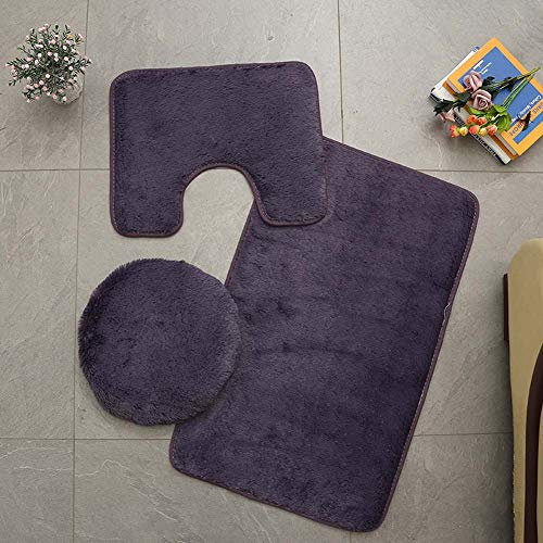 Homieco Einfarbiger Badteppich 3-teilig Weiches, saugfähiges, rutschfestes Badteppichset Teppiche und Toilettendeckelbezug-Set Waschbar, Lila, Grau