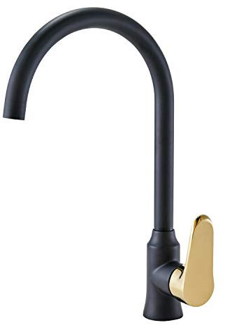 Lutriva Wasserhahn Küche Armatur Küche, Einhebel Spültischarmatur Edelstahl Niederdruck Armatur Küche 360° Drehbar Schwarz und Gold