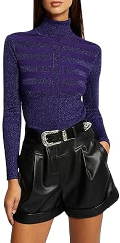 Morgan Femme 202-mentosa Pull Manche Longue Col Roulé Lurex Mentosa Blanc TS, Blanc, S EU