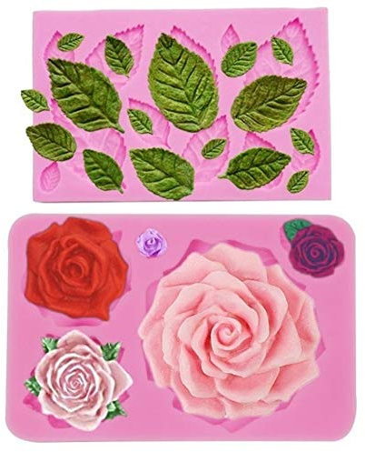 Grande rose moule, 5 tailles différentes de Silicone Rose fleurs et feuilles bonbons chocolat sucre artisanat gâteau décoration moule, Cupcake topper, argile polymère, artisanat, moule en résine