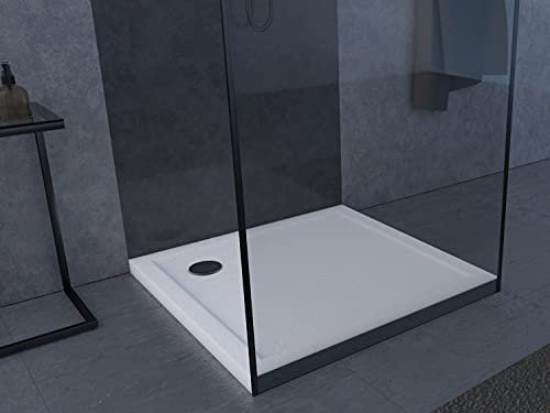 MARWELL Duschtasse quadratisch 90 x 90 x 4 cm - hochwertige Duschtasse aus Sanitär-Acryl in Steinoptik, passend für Duschabtrennungen mit einer Grundfläche von 90 x 90 cm, weiß, FAC363