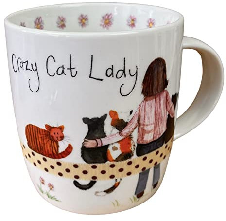 Alex Clark Crazy Cat Lady Mug - Feline - Original Artwork - Cup for Cat Lovers - Gift Ideas - Perfect for Coffee & Tea - Vegan Friendly - Designed in The UK...