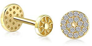 14K Massiv Gold Pavé Piercing Minimalistische Tragus Piercing Gold Stud Piercing Ohrstecker Ohrpiercing Pavé Ohrstecker (6, 14 Karat (585) Gelbgold)