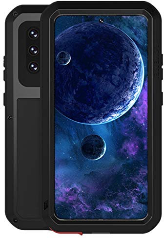 Kompatibel mit Samsung Galaxy A52 Metall hülle, Powerful Hybrid Schutz stoßfest wasserdicht Fall Schutzhülle,mit Eingebautem Gehärtetem Glas Displayschutzfolie (A52/4G/5G, Schwarz)