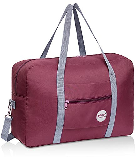 Handgepäck Tasche für Flugzeug Reisetasche Klein Faltbare Handgepäck Koffer 55x40x20cm / 45x36x20cm Sporttasche Krankenhaustasche Weekendertasche von WANDF (B - Weinrot mit Schultergurt)