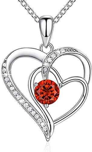 NINAMAID 925 Sterling Silber Kette Herz Halskette Damen Geburtsstein Halskette für Frauen Doppelherz Kette Silber Schmuck Damen Geschenke für Frauen Mama Freundin mit 5A Cubic Zirkonia