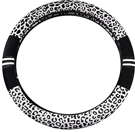 Plüsch Lenkradbezug,MoreChioce Winter Warm Auto Lenkradbezug Anti-Rutsch Auto Lenkrad Abdeckung Leopard Auto Lenkradbezug Lenkradschoner Lenkradschutz für 38cm Durchmesser Lenkräder,Weiß