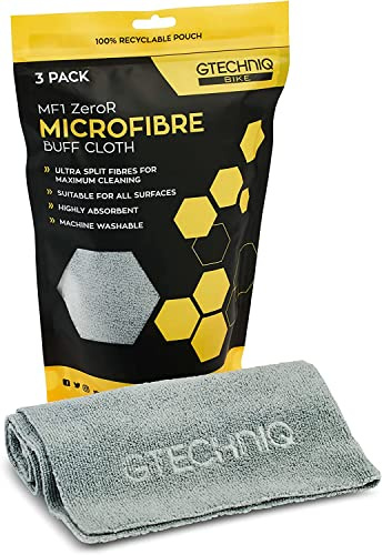 Gtechniq Bike MF1 ZeroR Microfibre Cloth (3 Pack) 300gsm, 40x40cm | Edgeless Soft Cloth Removes Dirt and Moisture from Bike Frame, Drivetrain and Clothing, Ultra Split Fibres, Machine Washable