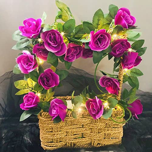 Lichterkette, Rosen, Blumen, Weinstock, dekorative Lichter, Rosa, Batterie, für Haus, Valentinstag, Muttertag, Vorschlag, Hochzeit, Weihnachten, Dekoration (Lila)