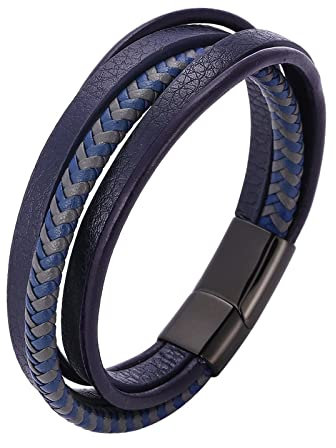 Whoiy Armband Damen Leder, Geschenke für Den Freund Schwarz Mehrschichtiges Lederarmband für Männer 20.5cm