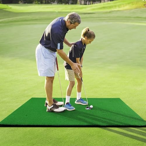 GYMAX Alfombrillas de Golf 150 x 100 cm, Tapete de Golf con 3 Tees de Goma y 2 Posiciones, Césped Artificial de 12 mm, Unisex Adulto