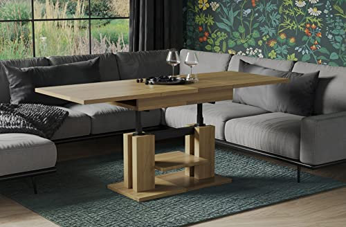 Endo-Moebel Couchtisch Iso 110-170 cm Esstisch erweiterbar & höhenverstellbar Doppellift (Natur Eiche)