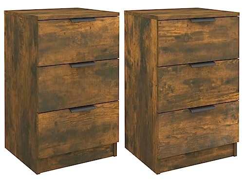 vidaXL Bedside Cabinets 2 pcs Smoked Oak 40x36x65 cm | There's loads of space for your stuff, Sleek and cool vibe, Made from sturdy engineered wood