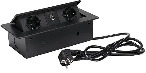 Versenkbare Tischsteckdose, 2 Stecker 2 USB Anschlüsse mit Kontrollleuchten 220 V/16 A 1.8M Kabel, Tischsteckdose für Büros Hotels Schulen Wohngebäuden