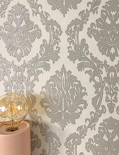 NEWROOM Tapete Taupe Vliestapete Ornamente - Mustertapete Modern Grau Glänzend Retro Vintage Vintage Orientalisch inkl. Tapezier-Ratgeber