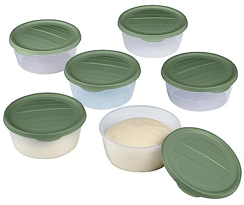 RoyalFay Piccolo Pizza Ball Box Set of 6 - Stackable Fermentation Box with Plastic Lid - Food-Safe Ingredient Container for Pizza Dough Balls - Made in EU (Soft Granite)