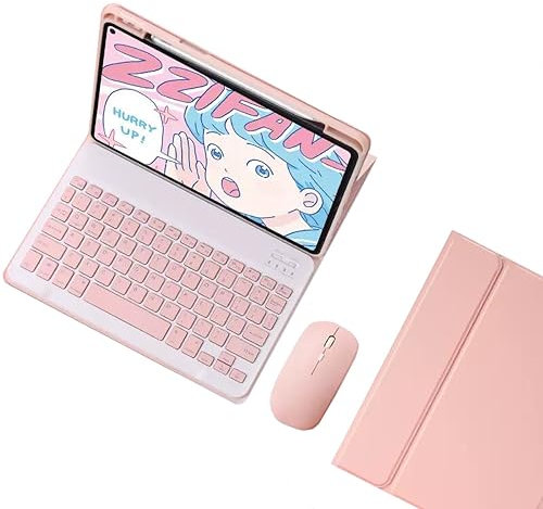 KMXDD Keyboard Case Mouse for iPad Mini A17 Pro 2024, iPad Mini 6th Generation Case with Color Keys Detachable Bluetooth Keyboard Cover with Pencil Holder (Pink)