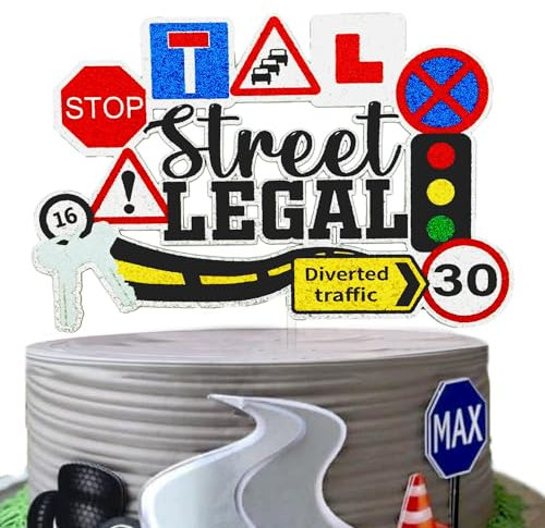 Caution New Driver Cake Topper - Street Legal Party Decor & Learner Driver 16th Birthday Supplies
