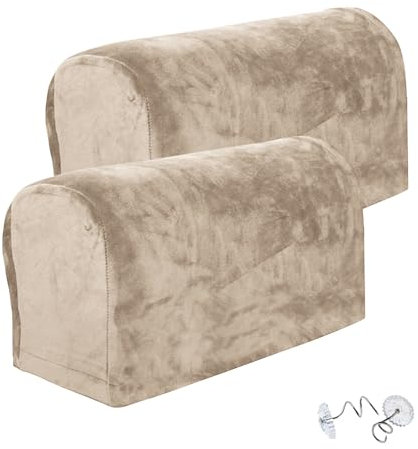 SwirlColor Armlehnenschoner, Weiche rutschfeste Armlehnenbezüge für Sessel Möbel Sofa Couch Arm Protector - Khaki