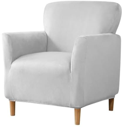 Samt Sesselbezug Stretch Sesselüberwurf überzug für Sessel Mit Elastischem Boden Sofa Überwürfe für Sessel Clubsessel Stuhl Sesselhusse für Hunde Katzen (Hellgrau)