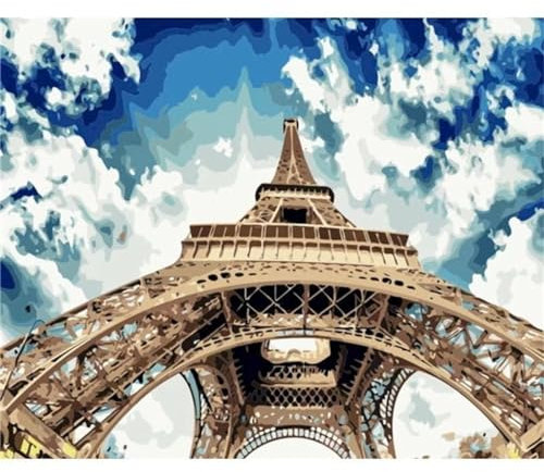 Peinture par Numero pour Adulte Enfant,Ciel Tour Eiffel Bricolage Peinture par Numéros à l'huile sur Toile,avec Peintures Acryliques et Pinceaux Kits pour la Décor de la Maison 60x75cm - sans Cadre