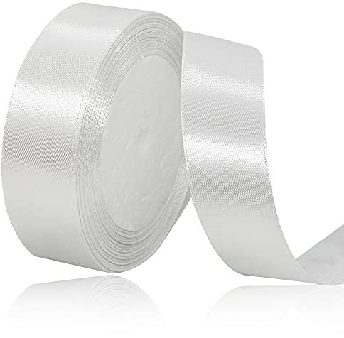 Weiß Satinbands 25mm Breit, 22m Weiss Schleifenband, Geschenkband für Geschenkverpackungen, DIY Handwerk, Blumensträuße, Nähprojekte, Schleifenherstellung, Geburtstags- und Hochzeitsdekorationen