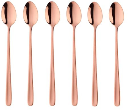 SBOMHS Latte Macchiato Löffel 18/10 Edelstahl Kaffeelöffel Langer Stiel Cafe Cappuccino Löffel Dessertlöffel 20 CM Longdrink Löffel für Nutella Milchkaffee 6 Stück Große Joghurtlöffel (Roségold)