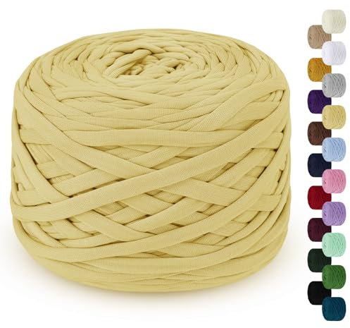 LEREATI 285g T-Shirt Garn, Textilgarn zum Häkeln für Körbe Bändchengarn Polyester Rope Garn zum Häkeln, T Shirt Garn zum Häkeln Häkelkorb Taschen Teppiche Wandbehang Makramee (Gelb)