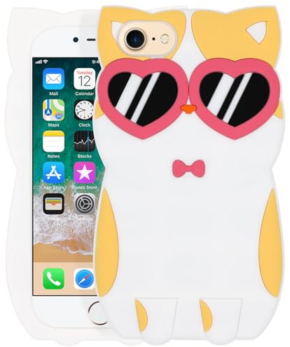 Dumkery Cute Case for iPhone SE 2022 Case, Heart Glasses Cat iPhone SE 2020 Case, Animals Kitty iPhone 7 Case, Kawaii iPhone 8 Case, Funny iPhone 6/6s Cases, 3D Cartoon Soft Silicone Shockproof Case