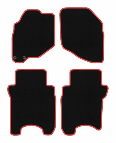 Velours-Fußmatten passend für Honda Jazz II 2002-2007, Schwarz-Rot, CARLUX | passend für Schrägheck; Velours-Teppich (Polypropylen), ca. 6,5 mm; rutschfest, ovale Befestigungen (Typ HND)