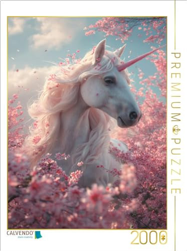 CALVENDO Puzzle Rosiges Einhorn: Kirschblütenzauber | 2000 Teile Lege-Größe 67 x 90 cm Foto-Puzzle für glückliche Stunden
