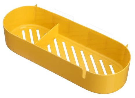 Cyrank Wandmontage-Badezimmer-Duschregal, Badregal, Badezimmerregale Für Die Wand, Kunststoff-Kleberegal, Duschablage, Badezimmer-Organizer, Korb, Gelbes Lagerregal, Shampoo-Gewürzhalter