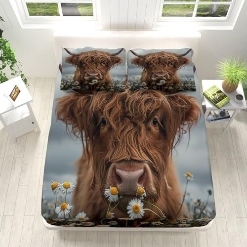 Alpen-Yak-GäNseblüMchen Blumig Spannbettlaken 90x200cm Weiche Mikrofaser Boxspringbett Bettlaken, Dekorativer Stoff Spannbetttuch, Rund-um Elastischem Gummizug, für Matratzen von 5-30 cm