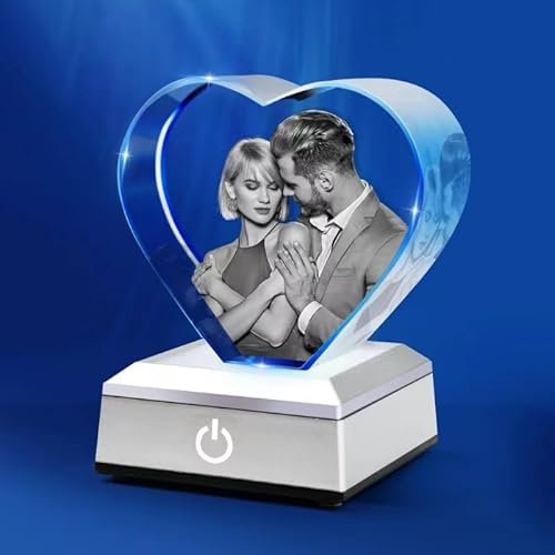 Dilamus Cristal 3D Personalizado con Foto - Foto De Cristal 3D Grabada con Láser, Personalizado para Bodas, Cumpleaños, Imagen De 3D Regalos Novio O Novia