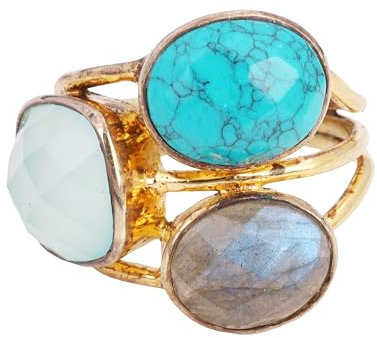 Ring mit mehreren Edelsteinen, vergoldeter Ring aus 925er Sterlingsilber, einzigartiger Kombinationsring für sie, Ringgröße 8, USA