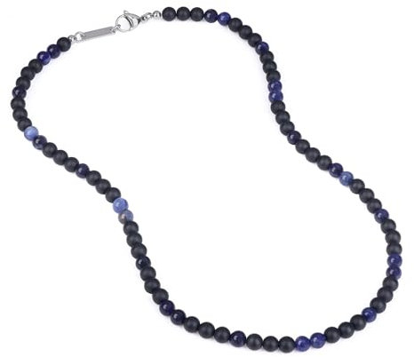 GAVU Herren Halskette mit matten Onyx Perlen und Sodalith Perlen Edelstein Glückskette für Männer 65cm