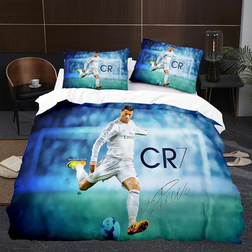 Rcxnm Bettwäsche-Set mit 3D Fußballstar Motiv, 135x200 cm Bettbezug, 80x80 cm Kissenbezug, für Kinder