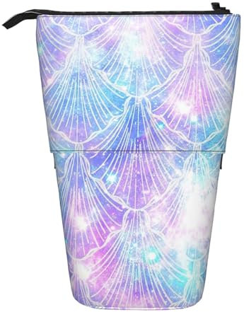 Luckily&Day Meerjungfrauen-Schuppen-Druck, vertikal, einziehbar, Standtasche, Pop-Up-Tasche, einzigartige Teleskop-Tasche für Büro-Make-up, Schwarz, One Size, Teleskopisch