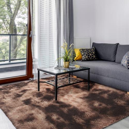 SOANNY Hochflor Teppich, Waschbar Anti-Rutsch, Flauschige Moderne Shaggy Teppich für Schlafzimmer & Kinderzimmer, Extra Groß, Bettvorleger Matte, 180x270 cm, Braun