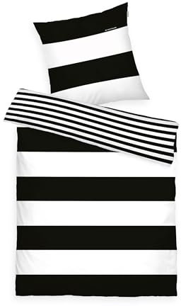TOM TAILOR Renforcé-Bettwäsche, 80x80 cm + 155x220 cm, 100% Baumwolle/Renforcé, mit Wendemotiv und Markenreißverschluss, SIENA, Weiß, Schwarz
