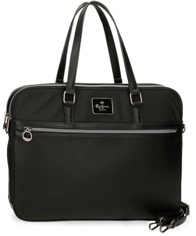 Pepe Jeans Christine Maletín para Portátil Negro 40x30x5 cms Poliéster con Detalles en Piel Sintética by Joumma Bags